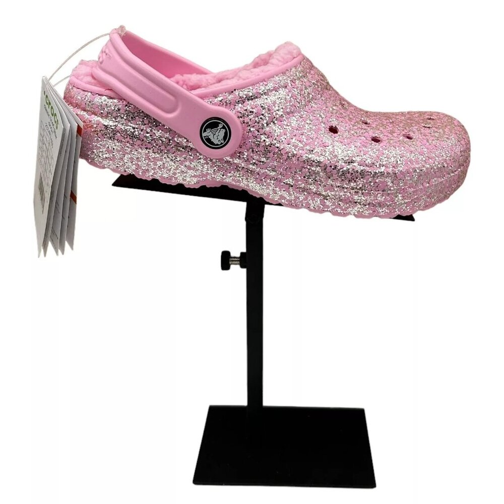 Crocs Youth Girls Slip-on Lined Clogs Sz 3 (J3) Pink Glitter Faux Fur Fuzzy Warm - Picture 13 of 14